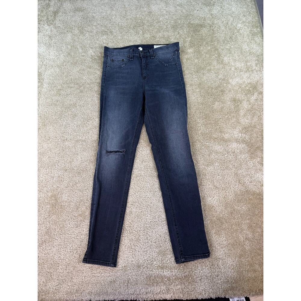 Rag & Bone Jeans Women Size 27 Black 10 Inch Capri Skinny Jeans Ankle-Slit B994